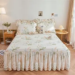 Laikor 3-piece Set Bed Skirt with Pillow Case Bed Sheet Cover 100% Pure Cotton, Washable, For Spring, Summer, Autumn, Winter, Four Seasons, Cute, Korean Princess Style, Lace Frill, 40S, Cotton, High-picture-28