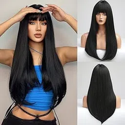 HAIR WALA™ Black Wig With Bangs For Women Long Straight Layered Wigs Synthetic Layered Hairstyle For Girls Party Cosplay And Daily Use(30" Black)+ 02 Wig Cap Free-picture-59