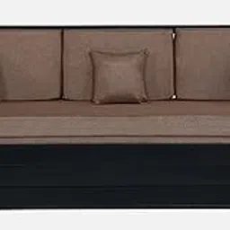 Royal Interiors 3 Seater Metal Sofa Cum Bed with Hydraulic Storage | King Size Sofa Cuma Bed | 3 Seater Sofa Set, Metal Sofa Set for Living Room (Matte Black Finish with Brown Cushion)-picture-10