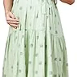Woven Short Flutter Sleeves Gemotrical Printed Maternity Dress with Pocket & Concealed Zipper-image-63