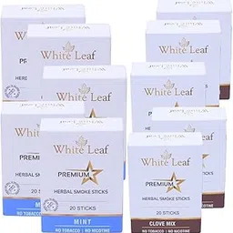 White Leaf Herbals Mint & Clove Flavour Cigarette, Tobacco and Nicotine Free Herbal Smoke Sticks Pack Of 10 (200 Sticks)-picture-37