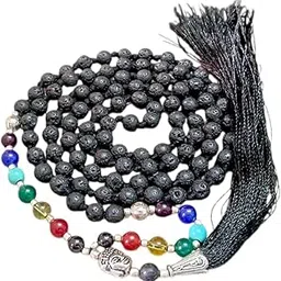 7 Chakra Lava Beads Mala with Agate – 108+1 Beads | 6mm Beads | Lab Certified | Ideal for Meditation, Jaap, Yoga & Reiki Healing | Unisex Design for Men & Women-image-38