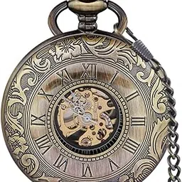 alwesam Vintage Design Case Mechanical Men's Watch Double Face Roman Numerals Clock Hand Wind Pocket Watch with Chain&Box-picture-49