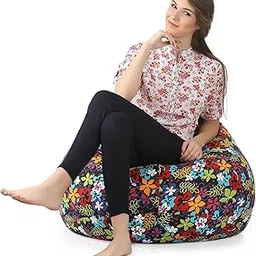 Style Homez Classic Cotton Canvas Floral Printed Bean Bag XXXL Size Cover Only-picture-31