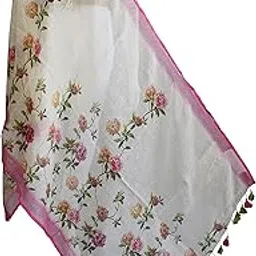 zedaar White Linen Dupatta with Floral Prints - Elegant & Lightweight-picture-55