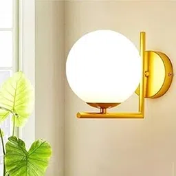 DECOFOLD White, Golden Wall Lamp Iron Glass Globe Lampshade Bedroom Wall Light (Corded Electric, with Bulb)-picture-33