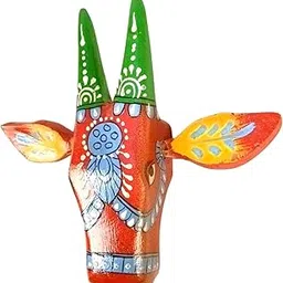 Apka Mart The Online Shop Cow Head Wall Hanging | Decorative Home Decor Showpiece for Living Room, Bedroom & Entrance | Traditional Shubh Wall Art for Positive Vibes - 6 Inch (Wood, Red)-picture-10