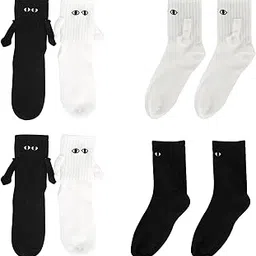 wgdvvjv 4 Pairs Magnetic Socks Hand in Hand Socks Novelty Socks Couple Holding Hands Socks Funny Magnetic Suction 3D Doll Couple Socks, black and white, One Size-picture-56