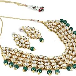 shining diva fashion Latest Stylish Design Fancy Kundan Wedding Traditional Necklace Jewellery Set for Women and Girls (9837s) Green-picture-52