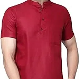 latest chikan Men's Cotton Blend Regular Solid Short Kurta - Casual Ethnic Wear-picture-35