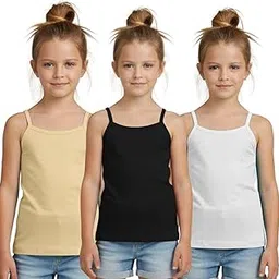 aimly Girl's Cotton Camisole Slip | Sleeveless Waist Length Innerwear | Soft Stretchable Tank Top | Scoop Neck | Kids Toddler Girls Vest | Pack of 3-picture-32