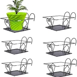 Trygreen Ragro Metal Railing Basket for Balcony, Railing Flower Pot Holder (Set of 6) Unique Design Smooth Black Finish & Rust Proof Use for Indoor & Outdoor Hanging Plant Balcony Garden Decoration.-picture-21