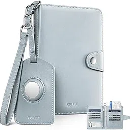 vulkit Airtag Passport Holder 4 Passports,2 in 1 RFID Blocking Travel Sim Wallet Cover for Family with Luggage Tag & Wrist Strap,Holds ID Card,6+ Cards,Tickets,Cash,Coin, Blue, Family 4 persons-picture-14