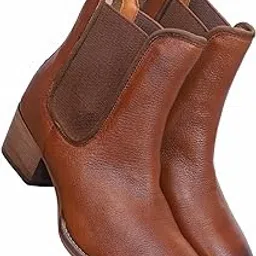 pillaa Men's Leather Chelsea Ankle Boots, Brown, Slip-on Design, Classic Theme, Block Heel, Round Toe, Formal and Casual Wear, Rubber Sole-picture-14
