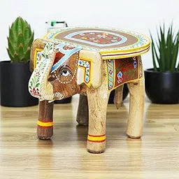 GK International Wooden Elephant Stool for Table Decoration, Handcrafted Wooden Mini Stool with Elephant Design, (Natural, Standard) image 1