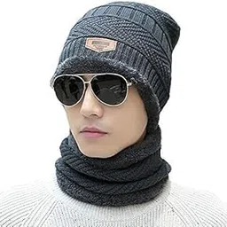 Yashvee Callection Winter Beanie Hats Scarf Set Warm Knit Hats Skull Caps Neck Warmer with Thick Fleece Lined for Men Women-picture-21