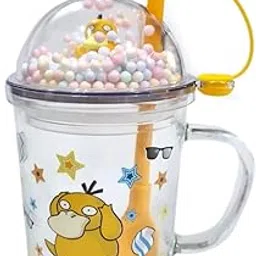 DECAGON Cartoon Print Glass Mason Jar with Spoon Straw, Capacity 320 ML, Pack of 1 - Kids Designer Sipper with Cute Leak Proof Lid Glass Mason Jar Drink Tumbler Mugs-picture-27