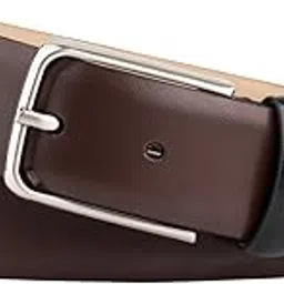 Men's Elegant Leather Weston Formal Leather Belt with Brushed Nickel Single Prong Buckle-image-0