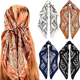 oasisgalore 4PCS head scarf for women,90x90cm Large Square fur Silk scarf Fashion Printing Scarves Pattern Square Satin Face Headscarf-picture-37