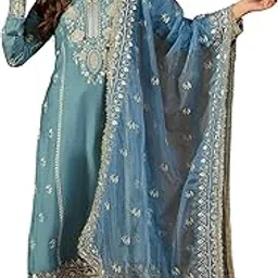 vaamsi Women's Blue Silk Blend Embroidered Straight Solid Kurta Trousers With Dupatta Set | Festive Straight Kurta Set For Women | Solid Salwar Suit For Women-picture-16