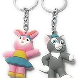 Bunny Rabbit Couple Rubber Keychain (Multcolour)-picture-38