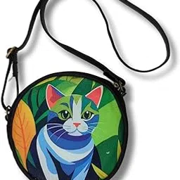 roundsun Printed Black Canvas Round Sling Bag | Main Zip Closure | Inner Pocket With Zip Closure | Adjustable Strap image 1
