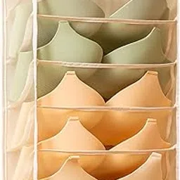 House of Quirk Durable Transparent Design Wardrobe Hanging Sock Organizer with 6 Mesh Pockets, Space-Saving Storage Hanging Bag for Underpants Lingerie Panties Socks (Beige)-picture-34