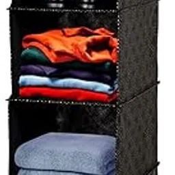 Kuber Industries Shoe Rack | 4 Shelf Foldable Storage Rack | Clothes Hanging Shoe Storage Organizer | Closet Organizer with Velcro | Shoe Rack with Golden-Dot | Black-picture-42