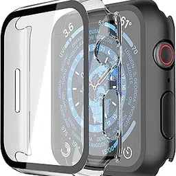 Misxi 2 Pack PC Case with Tempered Glass Screen Protector Compatible with Apple Watch Series 9 (2023) Series 8 Series 7 45mm, Ultra-Thin Scratch Resistant Cover for iWatch, 1 Black+1 Transparent-image-19