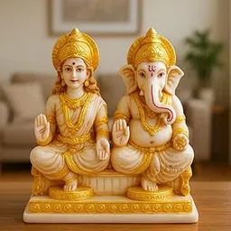 Kitlyn Marble Look Laxmi Ganesh murti Statue for Pooja Room (Multicolour, 12cm)-picture-16
