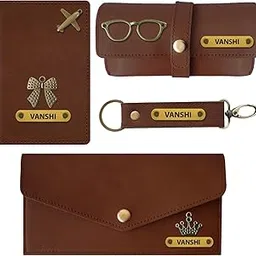 mekhush Personalized Women’s Gift Combo with Leather Long Wallet, Passport Cover, Sunglasses Case and Keychain; Giftset for Valentines, Birthdays & Wedding Anniversary (Brown)-picture-59
