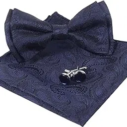 riyasat Men's Paisley Design Bow Tie and Pocket Square with Cufflinks Set-picture-34