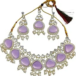 kukrail fashion Women and Girls Triangular Kundan Choker Set with Cubic Zirconia, Gold & Silver Plated-picture-38