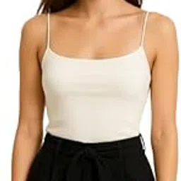 sugarcanne Women's Spaghetti Strap Crop Tank Top, White & Black, Slim Fit, Sleeveless Casual Wear-picture-43