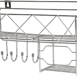 GLOCY Multipurpose Stainless Steel Bathroom Shelf for Wall, Self Adhesive Bathroom Organiser, 4 Hooks for Towel Holder, Space-Saving Wall Mounted Bathroom Shelf with Elegant Design (Pack of 1, Silver)-picture-40