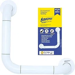 Simon's Grippy Heavy-Duty Nylon + SS304 Inside Bathroom and Toilet Anti Slip 90 Degree Grab bar for Elderly Hand Railing and Safety Handle| White | 3.5 cm Broad, 30 cm X 30 cm L-Shape Grab Rail-picture-15