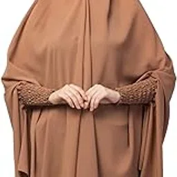 nazneen stretchable smoking at wrist knee length Jilbab cum prayer khimar Hijab (Skin matt Nida khimar) Also you got Complimentary headband (Free)-picture-18