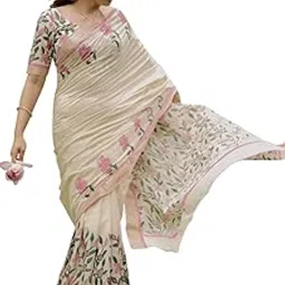 Women's Traditional Printed Cotton Linen Saree With Unstitched Blouse Piece-picture-13