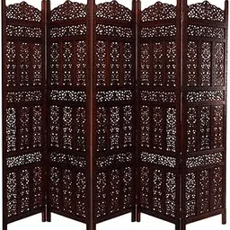 Artesia Handcrafted 5 Panel Solid Wood Decorative Screen Partition/Wooden Room Partiton - Brown-picture-13