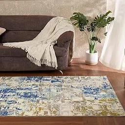 Welspun Wonder-Full Abstract Carpets for Living Room/Hall/Bedroom | 4x6 Feet | Polyester | Blue | Anti-Skid | Machine Washable Rugs | Gel Foam Back-image-5
