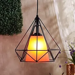 DarkVision Retro Cage Pendant Single Light Fixture with Black Metal Frame and PVC Orange Shade Adjustable Hanging Cord, Ideal for Dining Room, Hallway, or Kitchen (Without Bulb)-picture-30