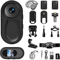 Asdanalili 1080P Mini Body Camera with 64GB Card, Wearable Action Body Cam,One-Click Filming Body Worn Camera, Pets Collars Mount and Bicycle Mount Bracket for for Work, Travel, Pet Walking-image-2