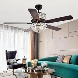 52-Inch Brown Crystal Chandelier Ceiling Fan with Remote Control|Elegant Warm White LED Light|Decorative Fan for Living Room, Kitchen, Dining, Cafes & Hotels|Michael-picture-13