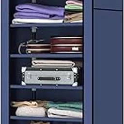 MY ARMOR Multipurpose Collapsible Wardrobe |Multipurpose Storage Rack, Foldable Fabric Wardrobe Organizer for Clothes, 1-Door, 8 Shelves/Cabin - Navy Blue-picture-18