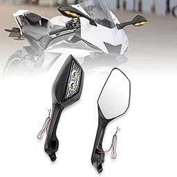 OBEROI'S TRADERS Universal Adjustable Rear View Side Mirror with Turn Signal Led Indicator for All Fairing Bikes-image-1