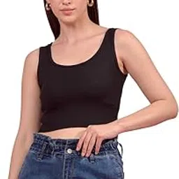 KPC Fashion Women’s Black Sleeveless Crop Top – Ribbed Cotton Lycra, Stretchable Round Neck Tank Style – Summer, Gym, Casual, College & Clubwear – Size L-picture-31
