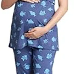 Hosiri Soft Cotton Zipless Feeding Nighty for Women | Maternity Co-ord Set with Pocket | Comfortable Pregnancy & Nursing Dress | Cotton Night Suit for New Moms-picture-22