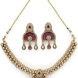 sukkhi Classical Peacock Style White Stone Studded Gold Plated Copper Choker Necklace Set For Women-picture-28