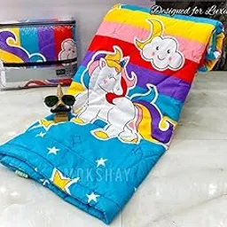 Bless Kraft Unicorn and Star Print Reversible Comforter Filled with Imported Fibre Glace Cotton TC 225 Fabric Single Bed Comforter for Boys and Girls (60 by 90 Inch) Multicolors-image-42
