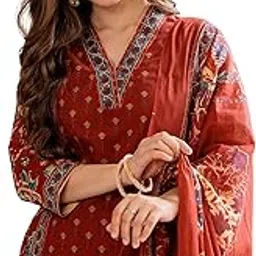 meera fab Women's Cotton Blend Straight Printed Kurta with Palazzo & Dupatta-picture-14